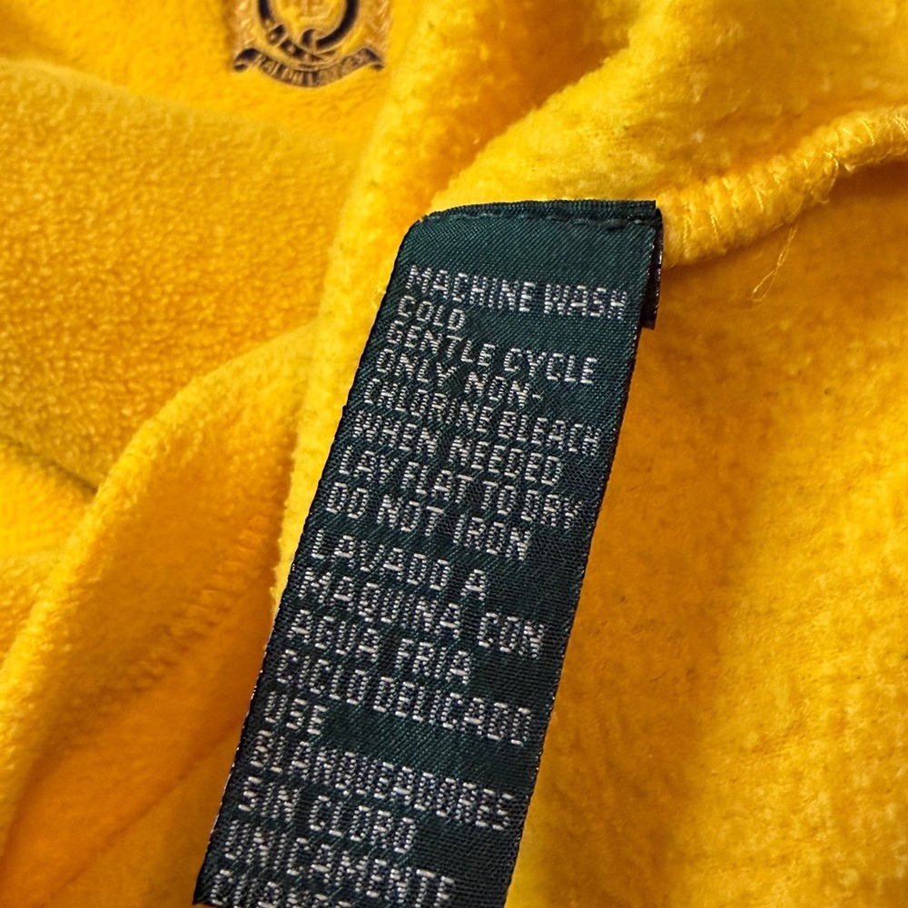 Vtg Lauren Ralph Lauren Yellow Fleece Quarter Zip Pullover Crest Logo Mens Large - Picture 6 of 9